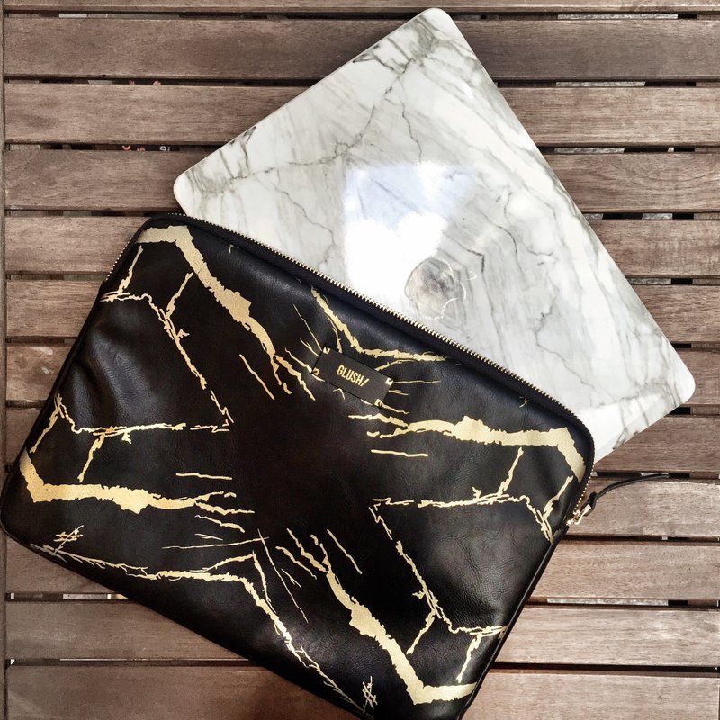 黑金色石紋仿皮13"電腦套 - 平板/電腦保護殼/保護貼 - 人造皮革 黑色