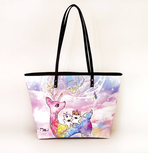 meow spill-painted tote bag good color snowflake deer