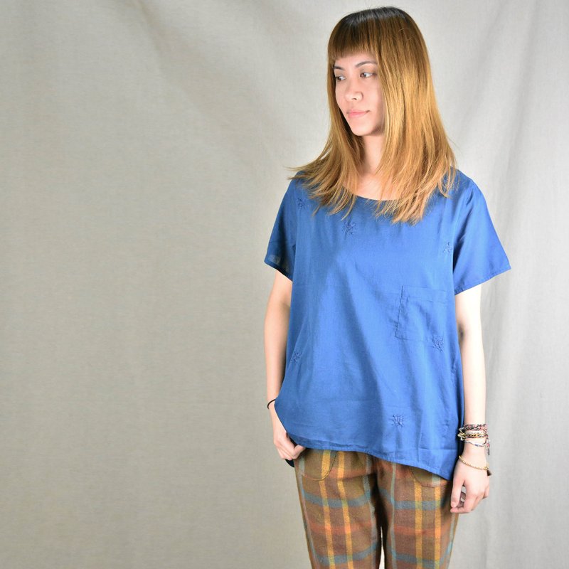 日暖風輕刺繡上衣_河灣藍_公平貿易 - 洋裝/連身裙 - 其他材質 藍色