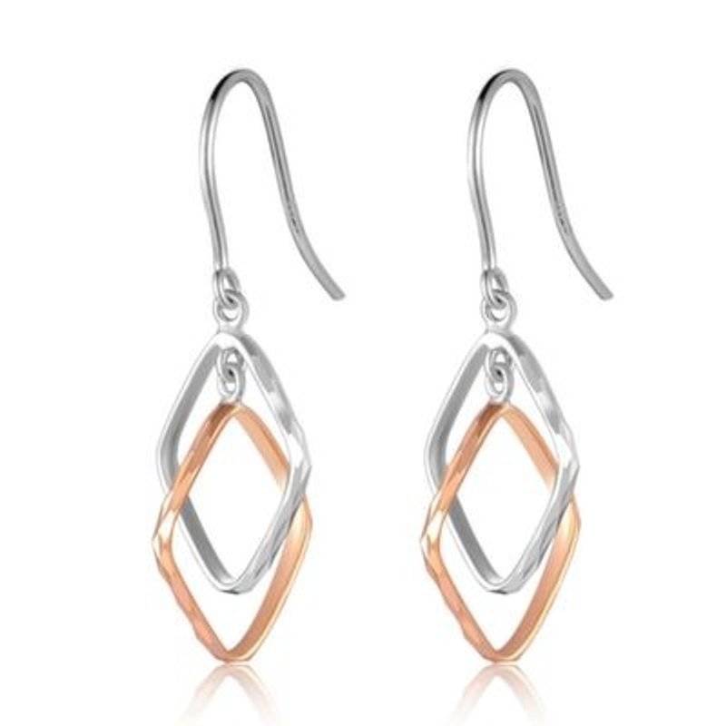Hong Kong Design 14K / 585 Red White Gold net gold hanging earrings