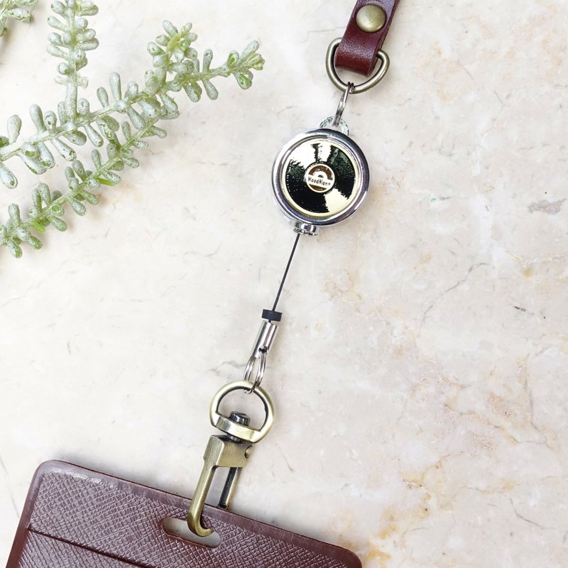 懷舊老聲音,伸縮識別證 琺瑯拉環 - 證件套/識別證套 - 真皮 黑色