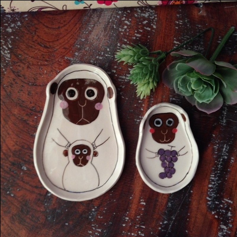 おさる皿(親子)2枚セット - 碟子/醬料碟/醬油碟 - 其他材質 多色