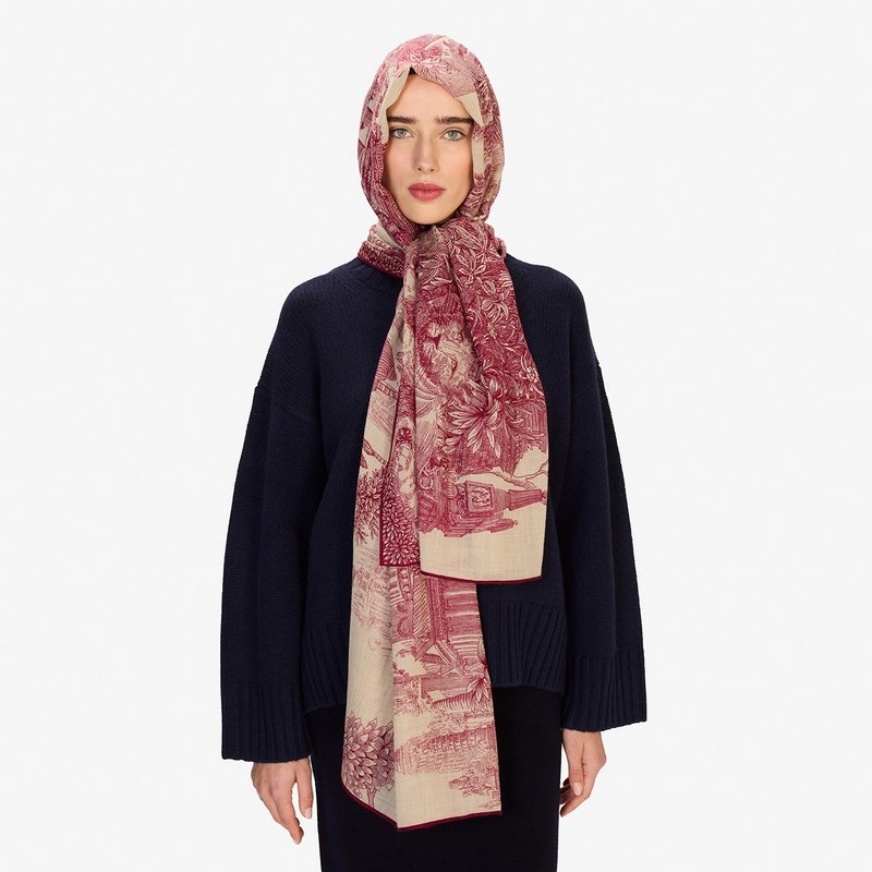 【INOUI EDITIONS】PIRANESI 羊毛真絲圍巾100 - 紅 - 圍巾/披肩 - 羊毛 紅色