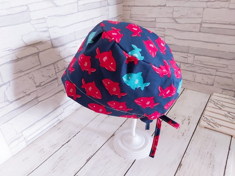 醫護雙層手術帽、工作帽、藍底鯊魚款 - 帽子 - 棉.麻 多色