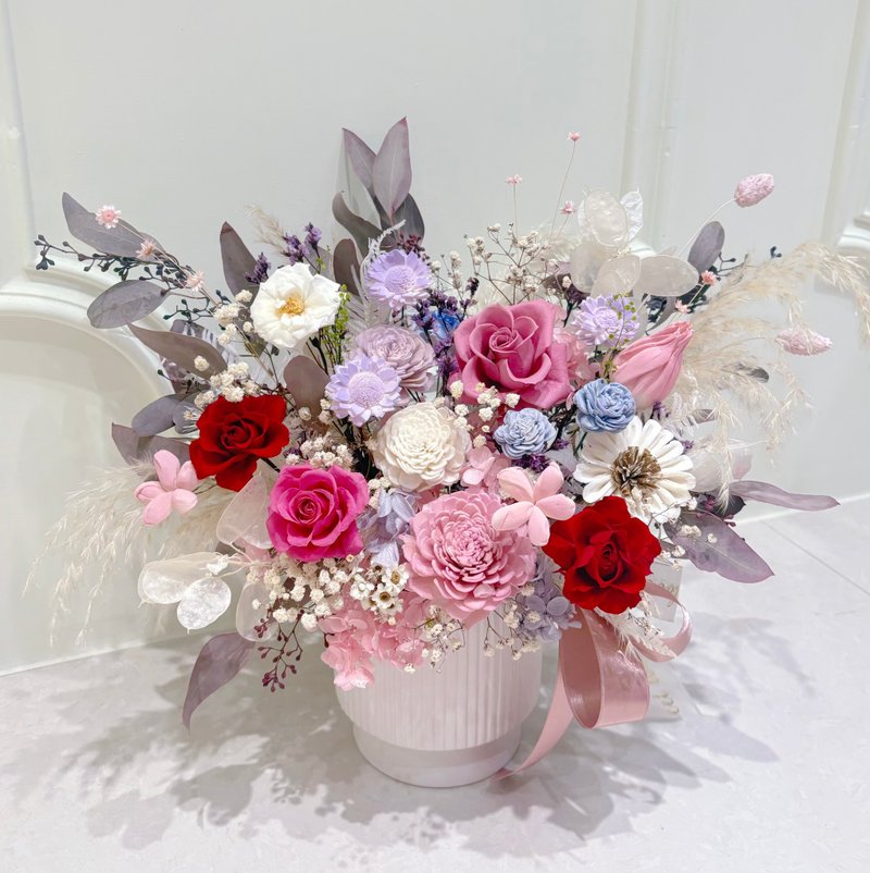 永生花花盆/開幕盆/賀禮/入宅/開店/生日/禮物 - 乾燥花/永生花 - 植物.花 粉紅色