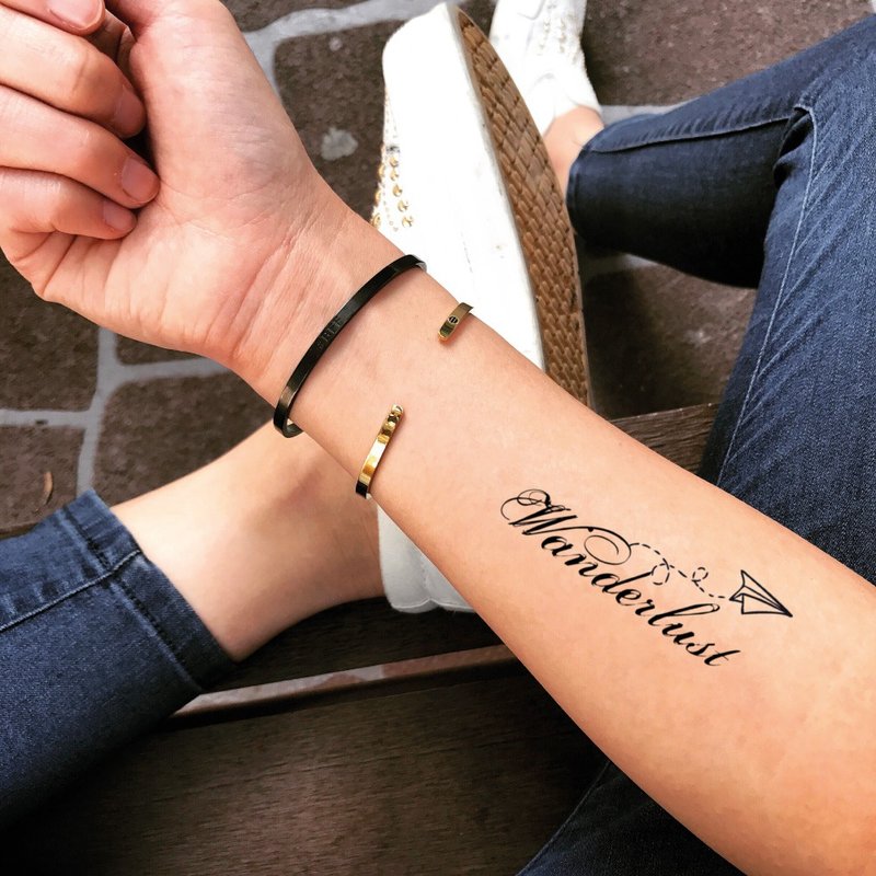 Wanderlust Quote Temporary Fake Tattoo Sticker (Set of 2) - OhMyTat