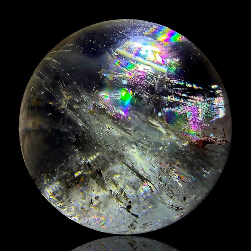 B10 天脈一念成真 彩虹光淺茶水晶球 63.5mm 一字礦物 紅針幻光 - 擺飾/家飾品 - 水晶 多色