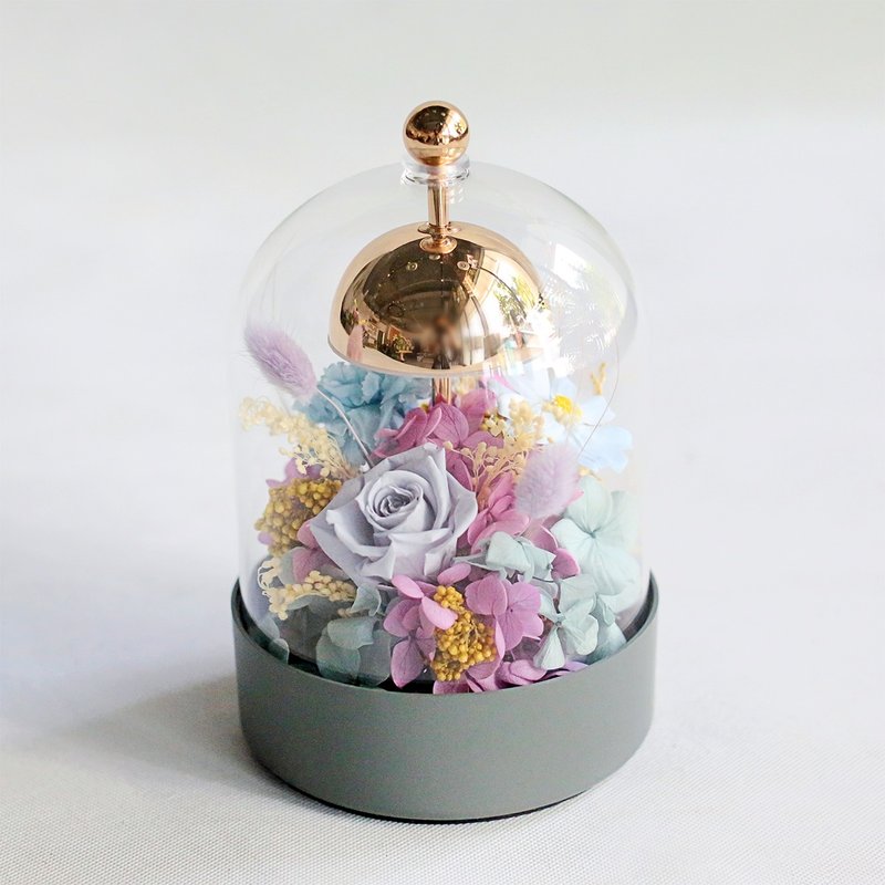 風鈴玻璃盅檯燈 - 迷霧灰 - 乾燥花/永生花 - 植物.花 紫色