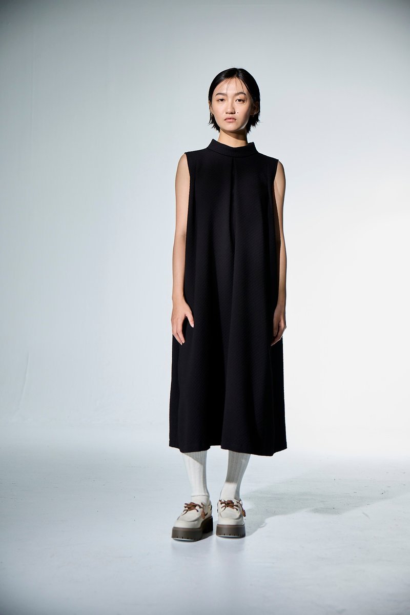 立領綁帶洋裝 - 洋裝/連身裙 - 其他材質 黑色