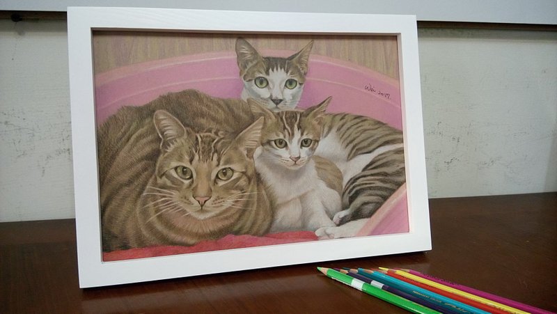 Pure hand-painted color pencil pet portrait three 3100 yuan (including box)