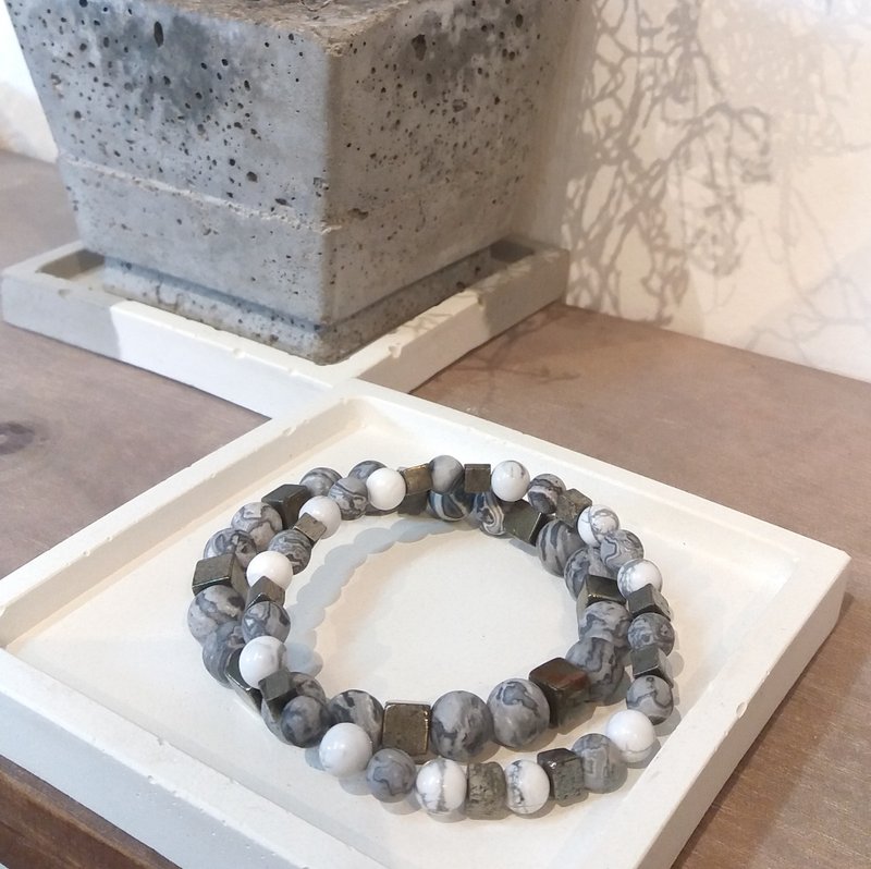 【Purity】Crystal Stone Bracelet /Howlite X Picasso Jasper X Pyrite
