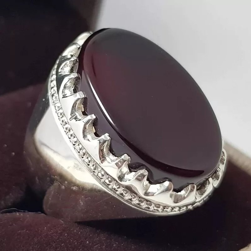 Mens Kabadi Black Aqeeq Ring Yemeni Aqeeq Ring for Men Mens Yameni mens gift - 戒指 - 寶石 紅色