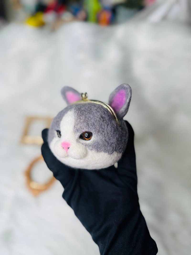 羊毛氈貓咪金口包 - 零錢包/小錢包 - 羊毛 灰色