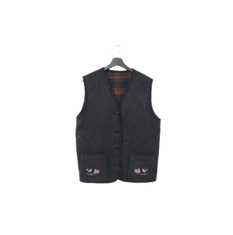 Back to Green-復古毛料背心 刺繡 鴛鴦 v-14/sweater vest - 男背心 - 棉.麻