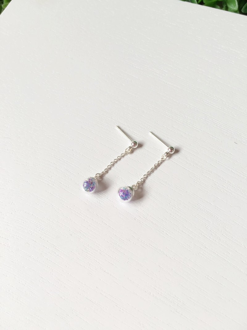 *Haku‧Neko*Mini Gel mixed purple glass beads long ball chain earrings