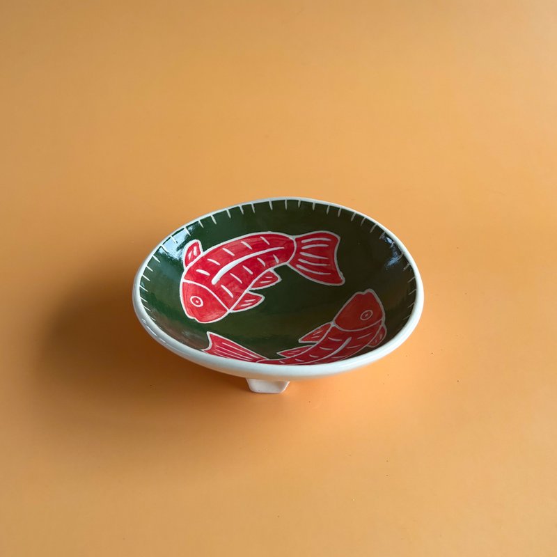 魚形陶瓷飾品盤 - 居家收納/收納盒/儲物盒 - 陶 綠色