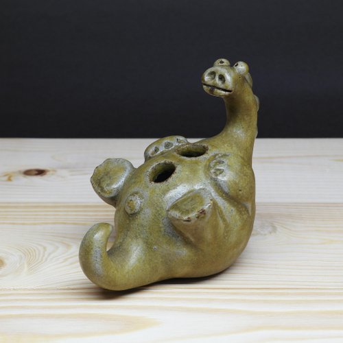 手捏恐龙造型笔插,笔座 手作陶艺 疗愈系文玩