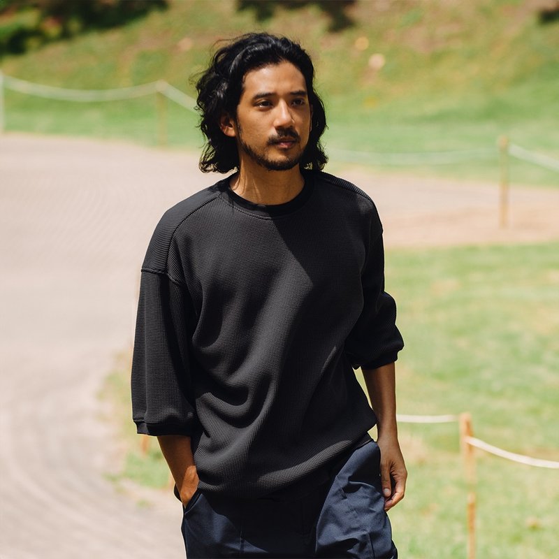 eco blue-六分袖上衣 - 男 T 恤 - 聚酯纖維 黑色