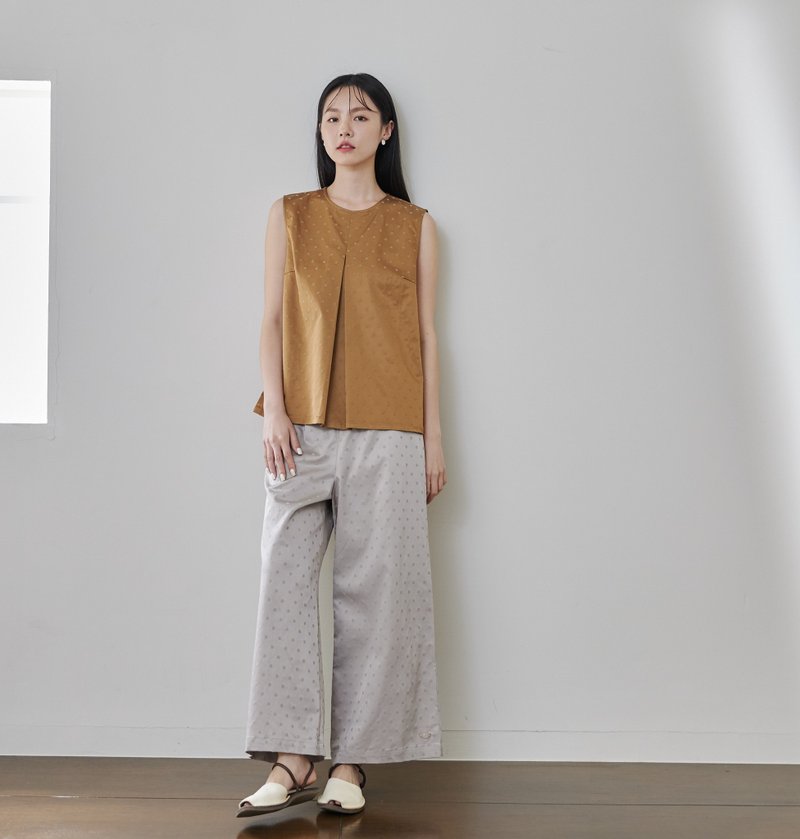 PINKOI ONLY 發光小波點寬褲-隱形聲波 - 女長褲 - 棉.麻 白色