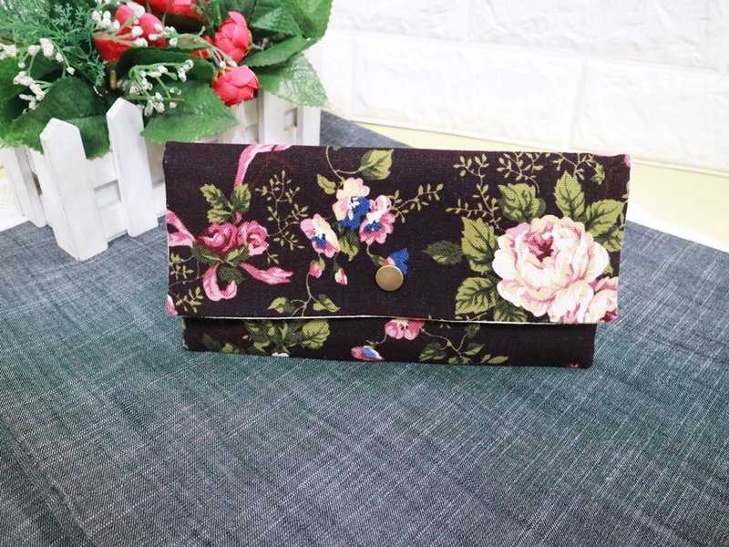 復古薔薇 布 長夾 拉鍊錢包 萬用包 收納包 紅包袋 口罩 新年過年 - 錢包/皮夾/長短夾 - 棉.麻