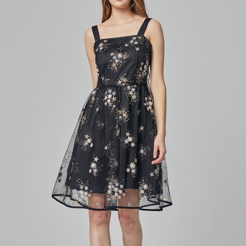 星光熠熠繡花短洋裝   黑 - 洋裝/連身裙 - 聚酯纖維 黑色