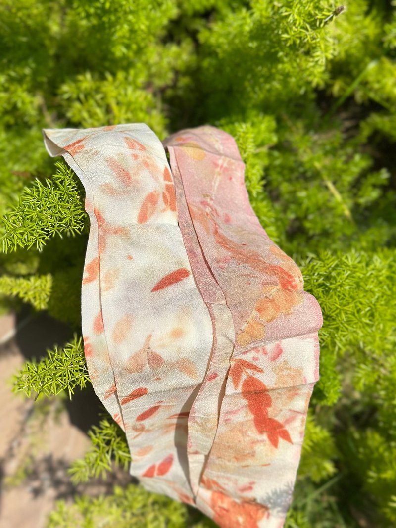 植物染真絲髮帶/領巾 - 絲巾 - 絲.絹