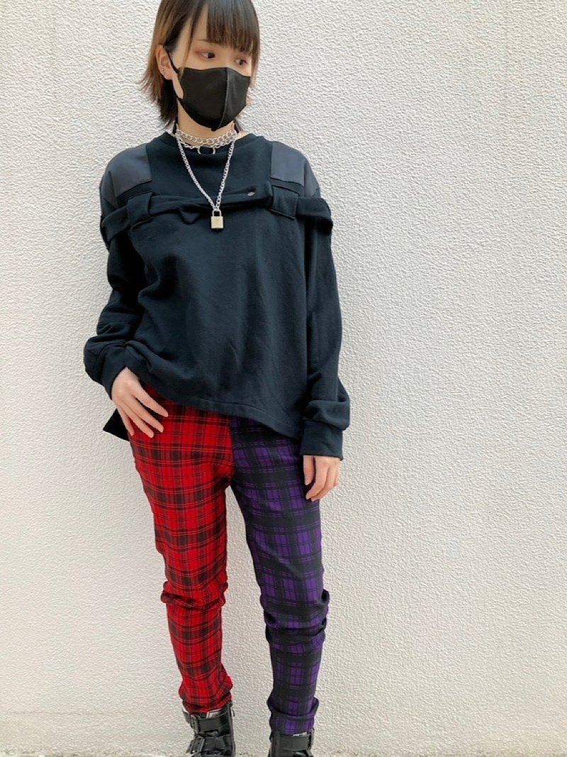 チェックスキニーパンツ/レッド/パープル/Mサイズ/Lサイズ/banned_apparel/tr31156 - 女長褲 - 棉.麻 紅色