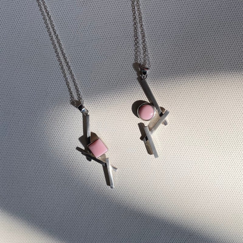 【Point and line 】有機寶石、925純銀 - 設計師系列 - 項鍊 - 純銀