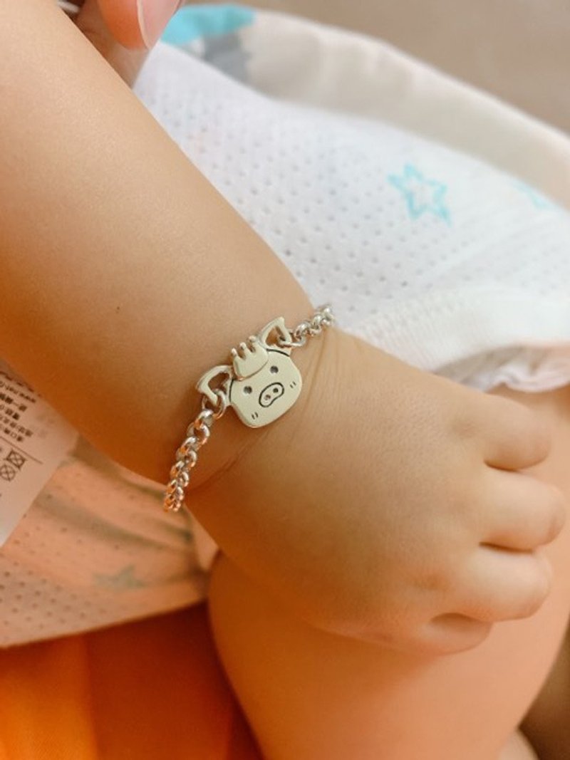 小豬 - 小朋友手鍊 | 寶寶週歲禮 925純銀 刻字 動物 手工銀飾 - 嬰兒手鍊/飾品 - 純銀 銀色