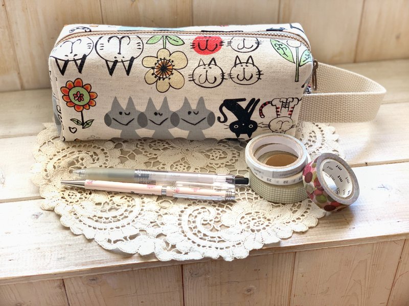【好日手作】童趣貓咪 布作筆袋 化妝包 水壺袋