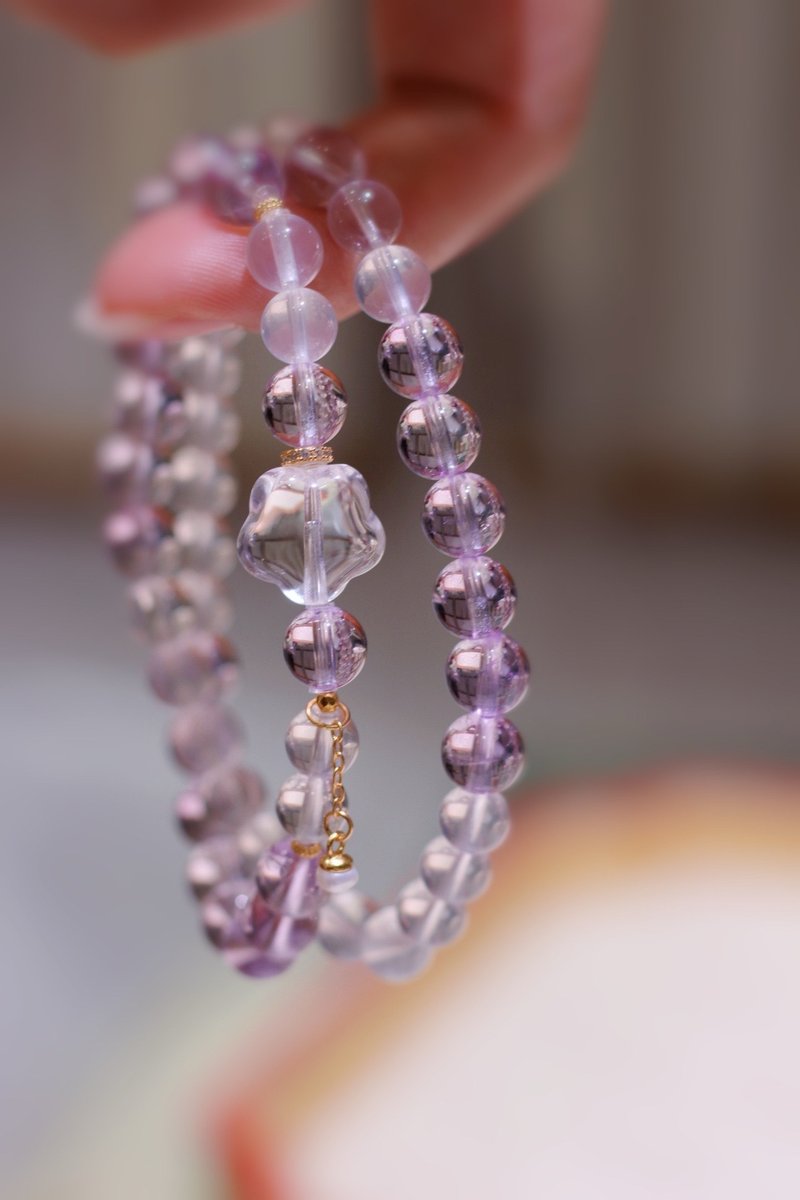 原創天然玻利維亞紫水晶手鏈搭配奶白晶白水晶星星招財開運旺事業 - 手鍊/手環 - 水晶