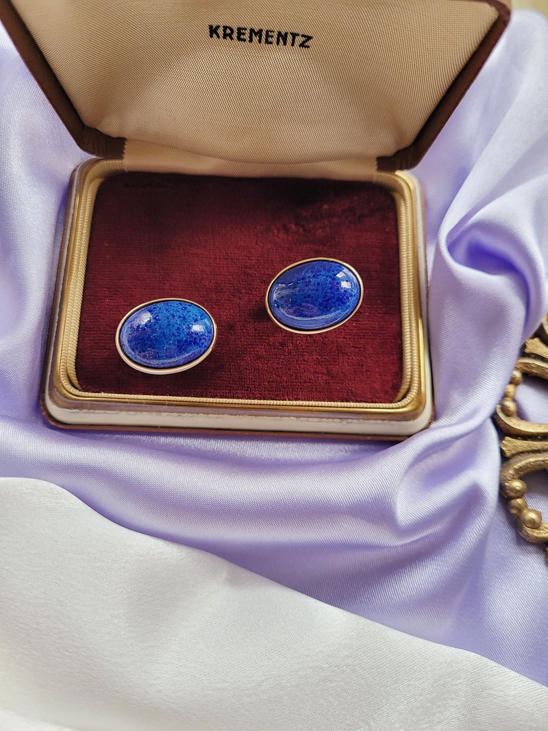 美國西洋古董飾品 / Krementz人造青金石蛋面鍍金袖扣/男仕珠寶 - 袖扣 - 其他材質