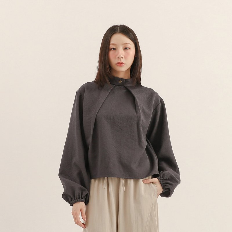 【經典原創】Ruoshui_若水褶片上衣_CLT515_深藍 - 女上衣/長袖上衣 - 聚酯纖維 藍色