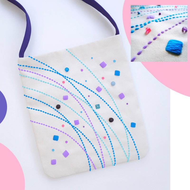 12x14 inch tote. Fun and original with hand-stitched design and beads - 手提包/手提袋 - 繡線