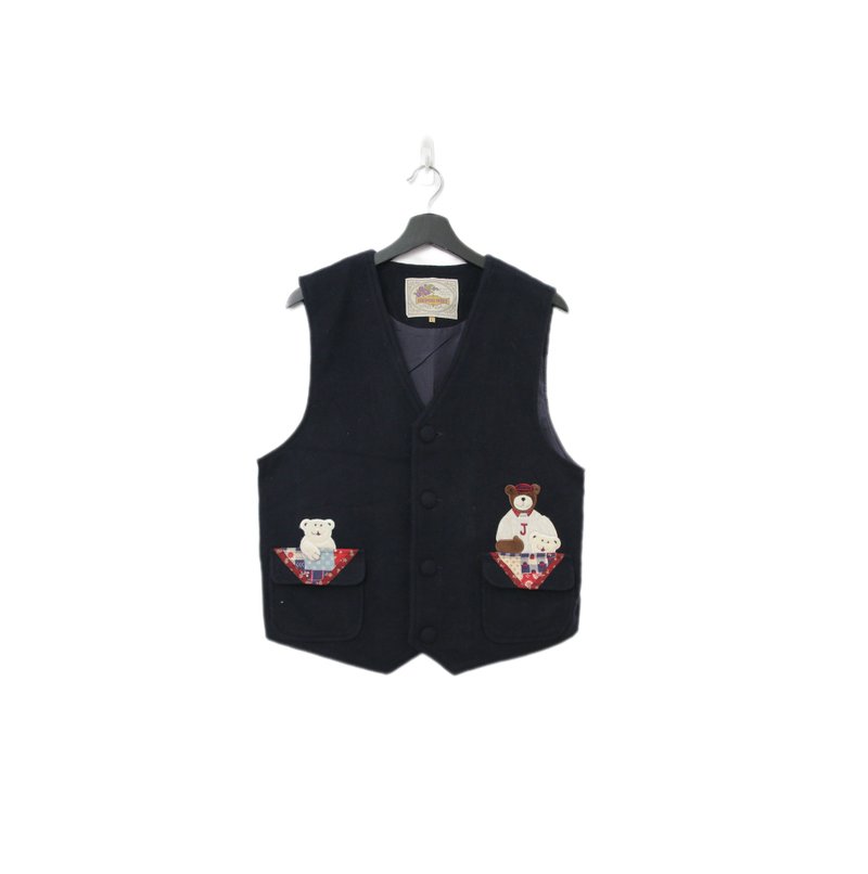 Back to Green-復古毛料背心 黑 v領小熊 v-09/sweater vest - 背心/無袖上衣 - 棉.麻