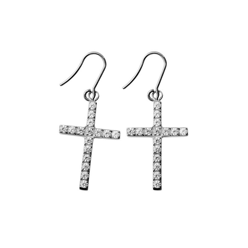 Brilliant cross - translucent white titanium earrings a pair