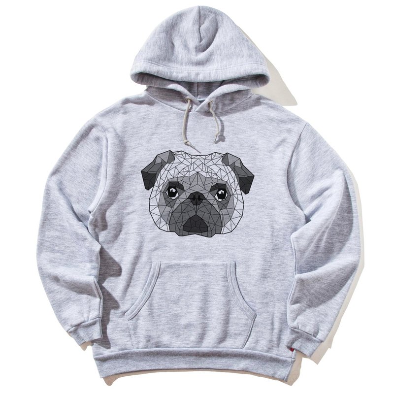 Geometric Pug 前圖款 長袖刷毛連帽T 中性版 灰色 幾何 巴哥 哈巴狗 法鬥 狗 犬 動物 美國棉