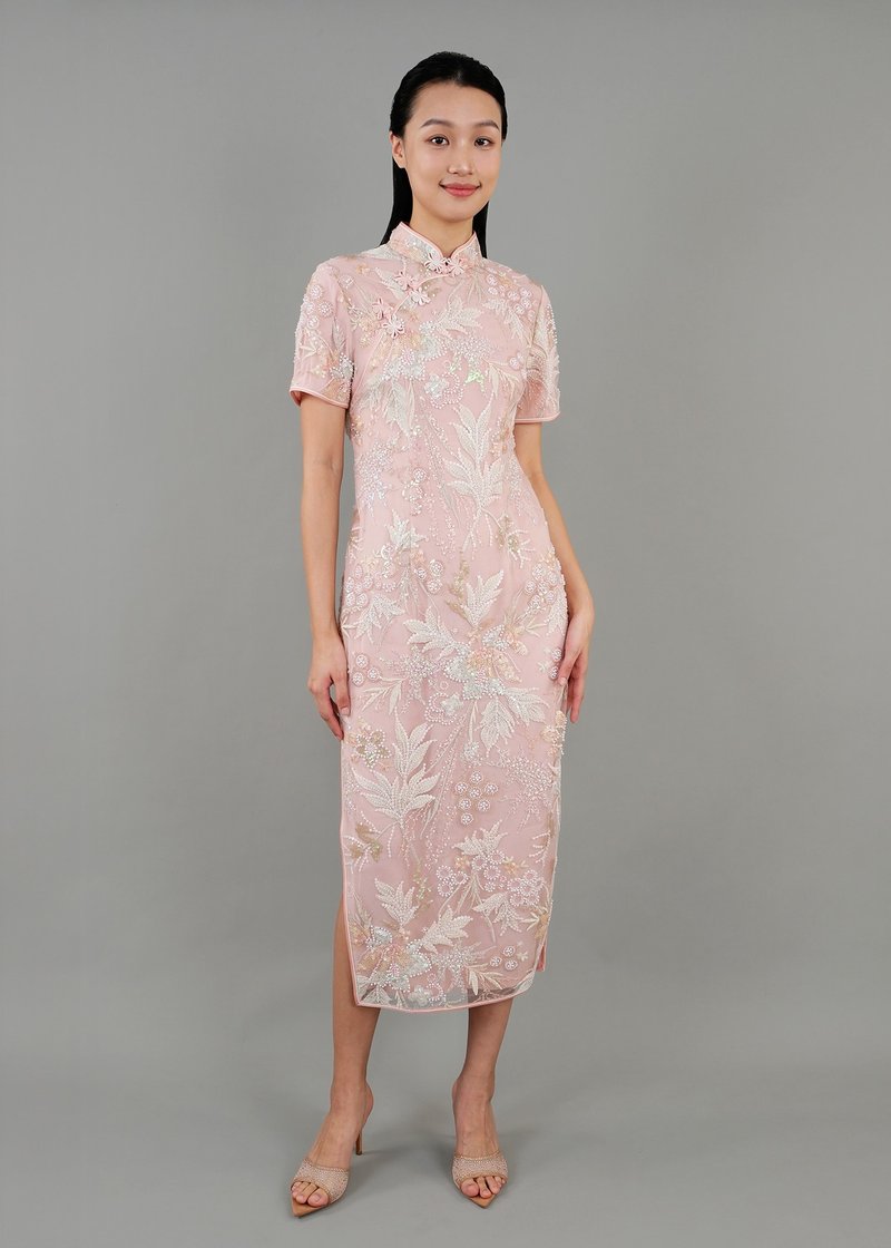 短袖蕾絲旗袍 (緋紅色) | 晚裝禮服 | 高檔旗袍 - 旗袍/改良式旗袍 - 其他材質 粉紅色