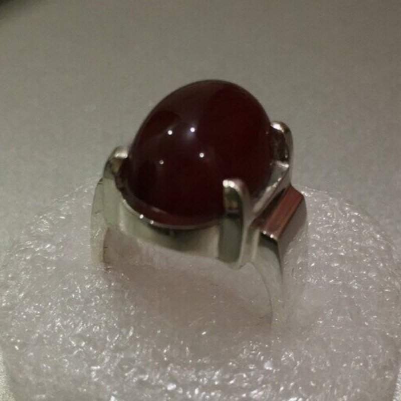Shefat Al Abd Habshi Aqeeq Ring Blood Color Under Light Real Silver Mens Ring - 戒指 - 寶石 紅色