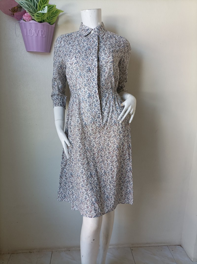 Vintage  Old England Paris Floral dress , Cotton  dress Size 34 Small - 洋裝/連身裙 - 棉.麻