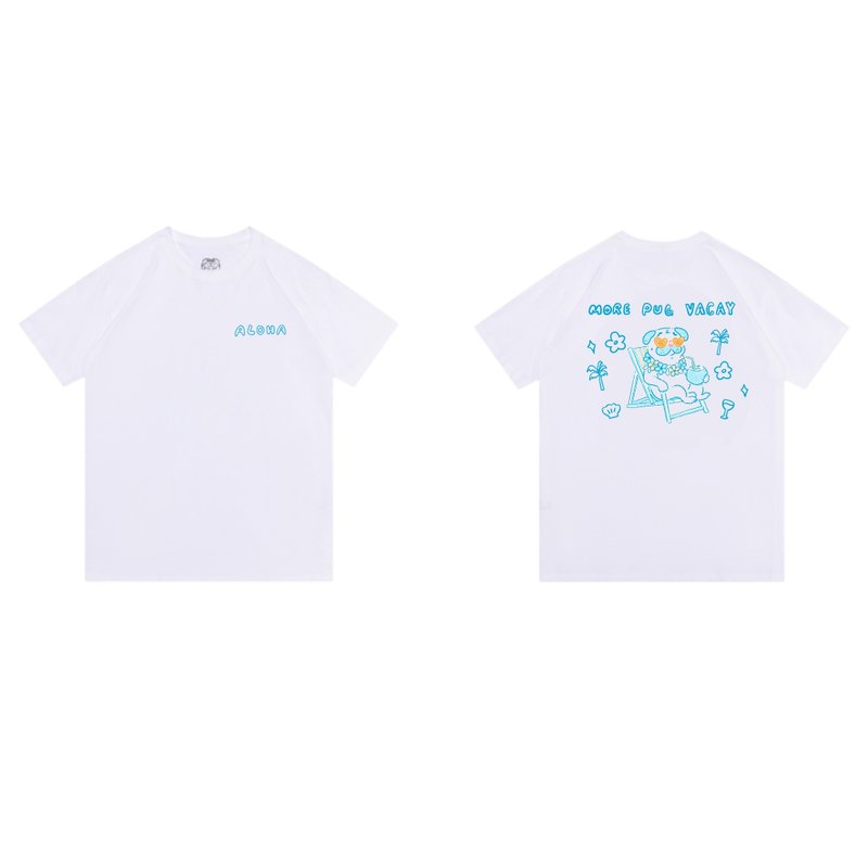 【T恤】純棉OversizeT恤 x 手繪巴哥 x Hawaii放假mode(男女) - 帽T/大學T - 棉.麻