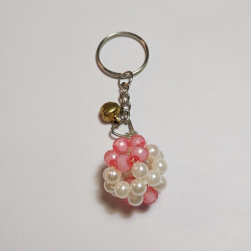 Pink White Ball Bead with Bell Key chain - 吊飾/掛飾 - 塑膠 白色