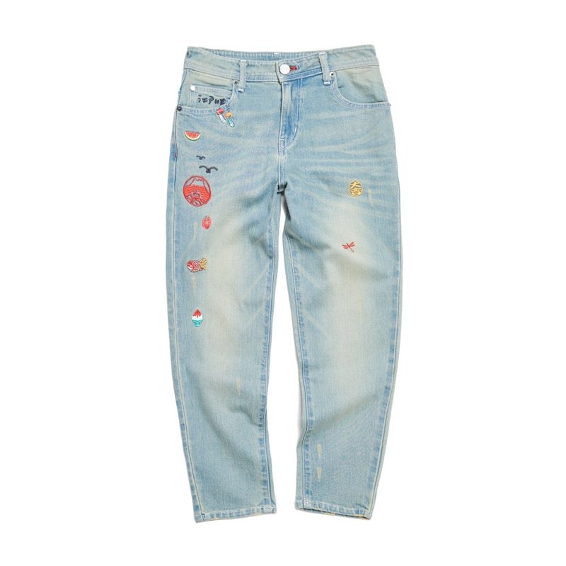 江戶勝 日系 女裝 經典夏祭小物丹寧錐形褲(拔淺藍) #褲子#丹寧 - 女長褲 - 棉.麻 藍色