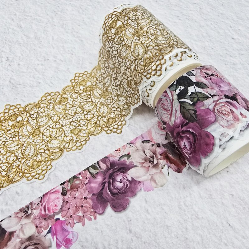 Lace & Roses laser cut edge washi tapes set for scrapbooks, - 紙膠帶/和紙/PET - 紙 紫色