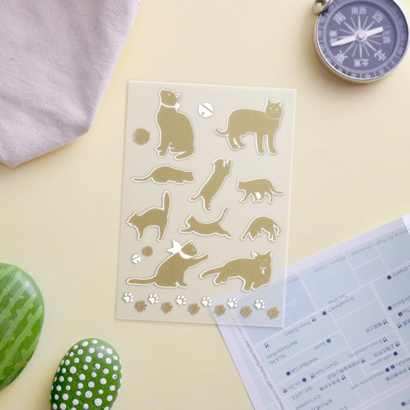 Irodo non-ironing cloth hand-made transfer stickers cat action / gold