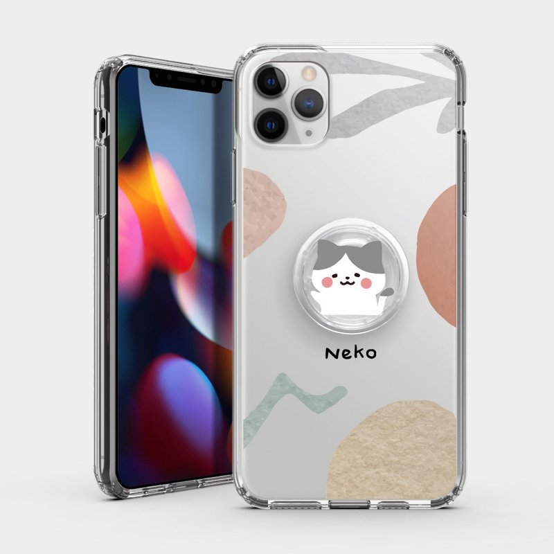 客製化英文名 笑臉貓咪 IPHONE 保護殼 氣囊支架組合 PS270 - 手機殼/手機套 - 塑膠 透明