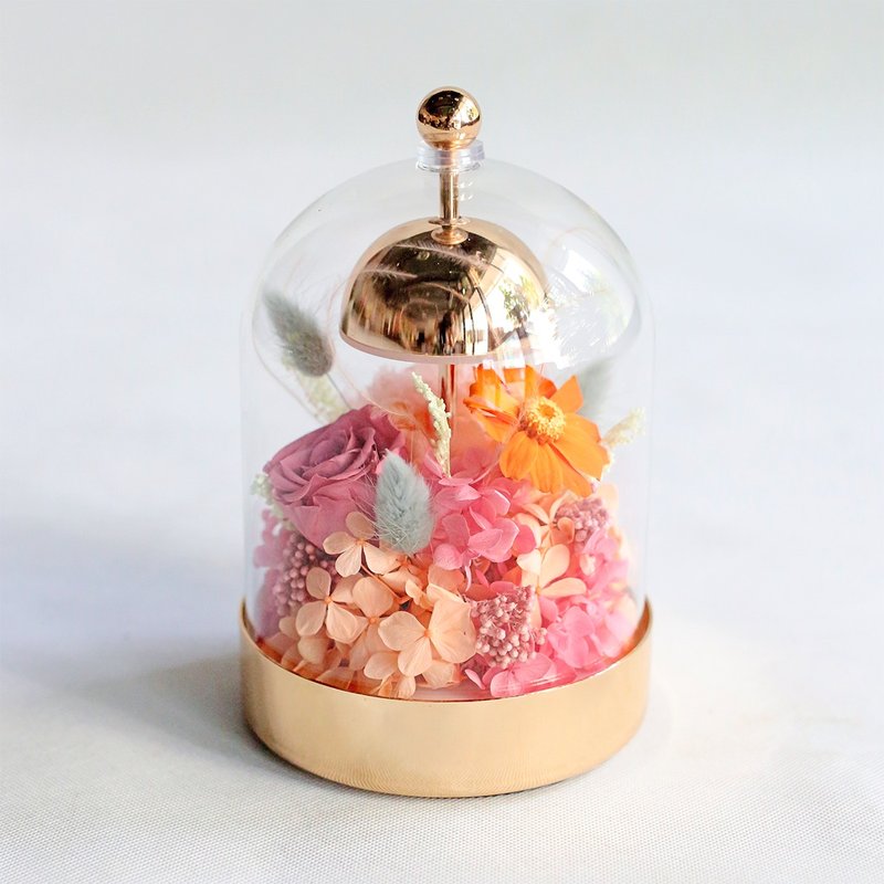 風鈴玻璃盅檯燈 - 玫瑰金 - 乾燥花/永生花 - 植物.花 橘色