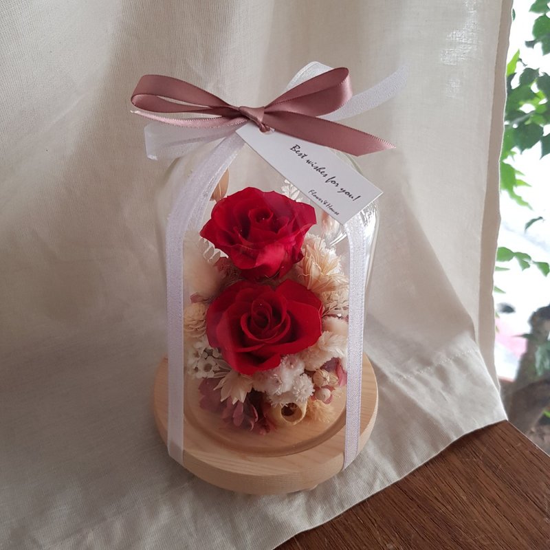 永生花+乾燥花|紅玫瑰不凋花玻璃花盅│永生花|萬用祝賀 情人節 - 乾燥花/永生花 - 植物.花 紅色
