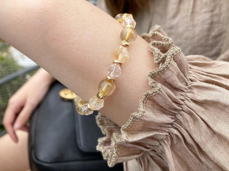 提升財運自信心行動力 提高集中力金髮晶黃阿塞白水晶手鏈 - 手鍊/手環 - 水晶