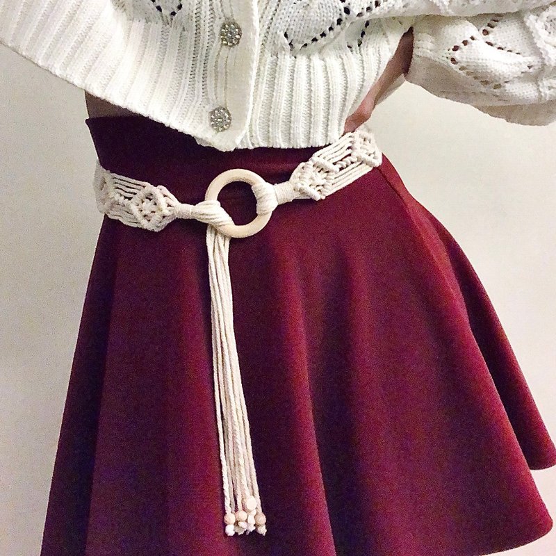 編織腰帶 海洋 手作 波西米亞 流蘇 海邊渡假 腰封 腰帶繩 送禮 - 皮帶/腰帶 - 棉.麻 白色